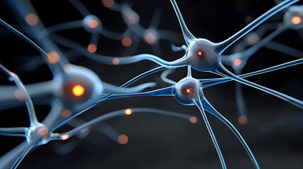 Intricate Network of Neurons with Glowing Connections in Blue and Gray Color Palette