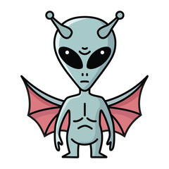 A cute grey alien character with bat-like wings and antennae, perfect for sci-fi, fantasy, and cartoon themes, adding a playful, mysterious touch