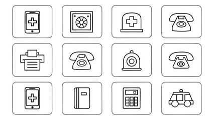 Collection of simple line art icons representing communication and medical services