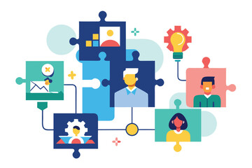 Illustrative concept of teamwork collaboration problem solving and ideas connecting with puzzle pieces