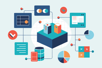 Modern data analysis and visualization elements displaying business insights and information graphics