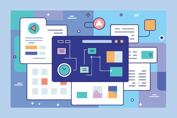 Modern data visualization and business process analysis conceptualized with charts and information display