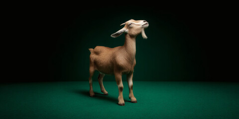 Cute Baby Goat Looking Up Studio Shot.
