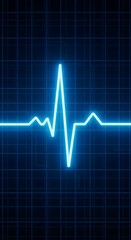 Naklejka premium Digital Heartbeat Line on Dark Blue Background with Grid Pattern