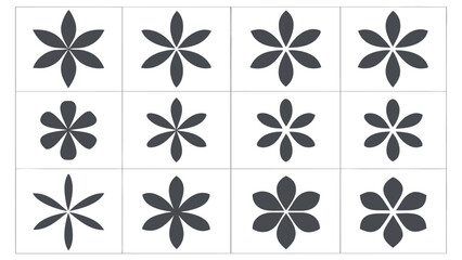 A grid of twelve stylized dark gray flower icons on a white background