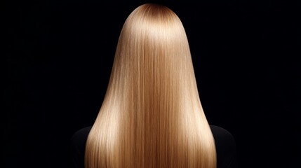 A stunning hairstyle showcases long, smooth blonde hair flowing down the back. This image captures elegance and beauty in hair styling. Perfect for beauty and fashion themes. AI
