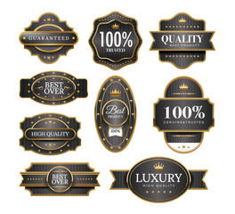 Set of Gold Seal Labels Set Collection, Golden luxury labels, gold premium quality certificate emblems badges, Luxury VIP and premium quality sticker tags and banners best product seals vector