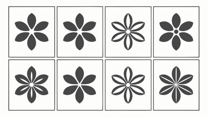 Collection of stylized floral motifs in dark gray on a white background