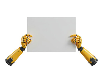 Isolated Robot Hands Holding Blank Sign for Message