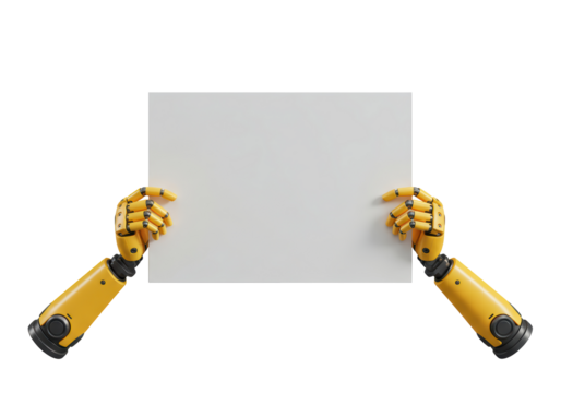 Isolated Robot Hands Holding Blank Sign for Message