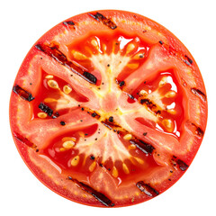 Top-Down View of Tomato Slices with Water Droplets, Isolated on Transparent Background