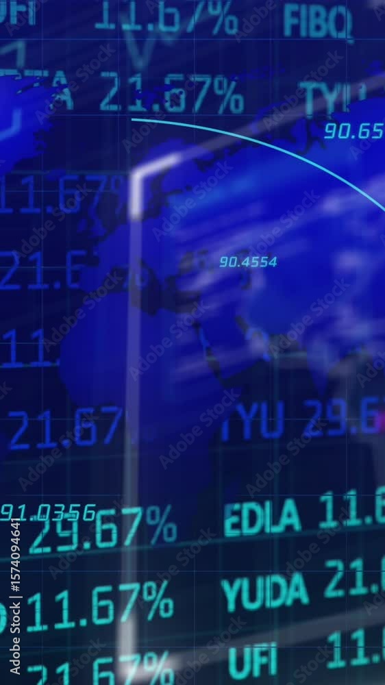 Wall mural animation of financial data processing over dark background