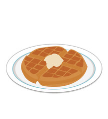 Stack of waffles with cream. Belgian waffle