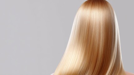 A beautiful back view of long silky blonde hair. The hairstyle shines with health and radiance. Perfect for beauty, hair care, and fashion themes. Showcase elegance and style. AI