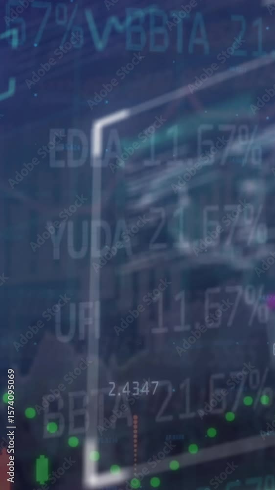 Poster animation of financial data processing and statistics over world map