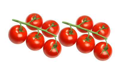 Fresh Red Cherry Tomato With Clipping Path Isolated on White Background. Organic Italian Cherry Tomatoes Isolated, Juicy, Delicious, Brunch, Garden, Closeup, Top View, Healthy Food, Diet, Vitamin