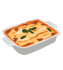 Illustration of Japanese Western food. Lasagna is a square sheet of pasta layered.  dish of lasagna with tomato sauce and basil,