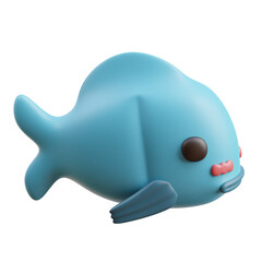 blue Fish 3d icon cute illustration