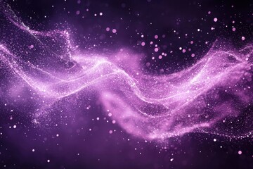 Fototapeta premium Abstract purple glowing background with glittering particles and fluid waves