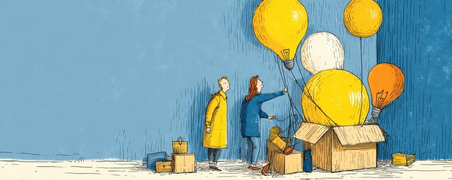 Creative collaboration with light bulbs representing bright ideas and innovation