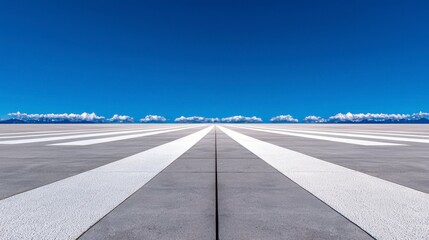 Wide empty concrete floor with a clear blue sky great for background construction architecture and outdoor space designs. Vast expanse of smooth concrete a perfect backdrop