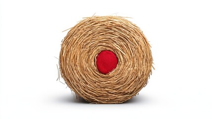 Obraz premium Straw bale on white isolate background. image showcasing a single bale of straw perfectly isolated against a pristine white backdrop ideal for design projects needing