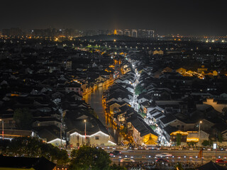 night view of ancient river town in Suzhou, China