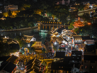 night view of ancient river town in Suzhou, China