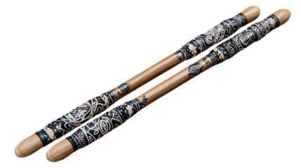 Drumsticks with Polynesian-inspired design, isolated on transparent background