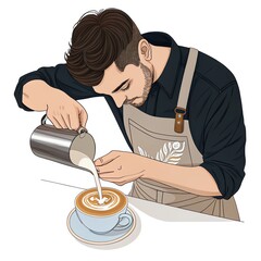 Barista pouring latte art into coffee cup