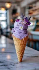 Lavender Ice Cream Cone with Cafe, and Dessert.