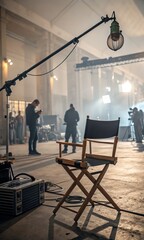 Film set with director chair and lighting