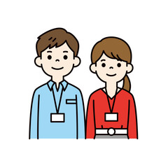 ネックストラップをした若い男女の社会人の上半身イラスト素材セット＿ベクター＿カラー