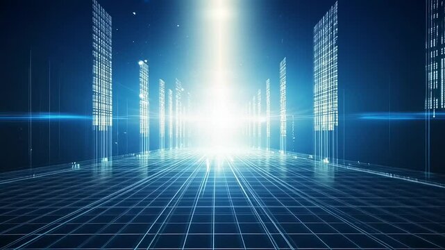 Digital frontier perspective: Blue abstract technology background with grid lines