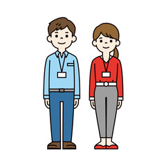 Naklejka premium ネームホルダーをした若い男女の社会人の全身イラスト素材セット＿ベクター＿カラー