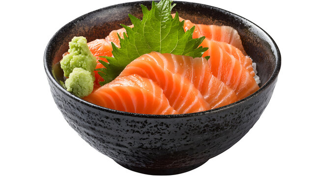 Salmon Donburi Bowl, isolated on transparent background