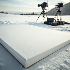 Snow covered surface with camera equipment