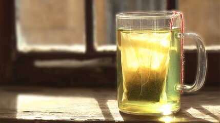 Warm Tea in Glass Mug by Sunny Window