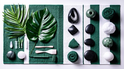 Serene Spa Flatlay Green and White Natural Beauty Products