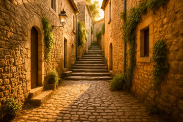 Obraz premium Beautiful cobblestone street in a charming historic village