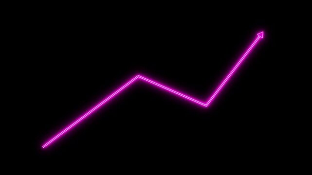 Abstract neon arrow growth , success concept. Profit growing icon animation. Growing business graph symbol .On black background.