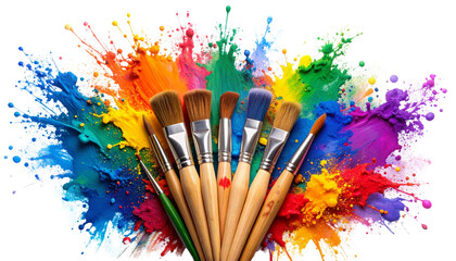 Splashes of color and artistic brushwork create an explosion of vibrant design on a white background