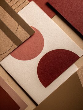 Creative brochure mockup featuring textured paper background with abstract shapes and artistic typography design, perfect for modern branding, marketing, and visual communication concepts