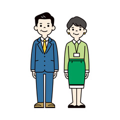 Naklejka premium 働く中高年の男女の全身イラスト素材セット＿ビジネスパーソン＿ベクター＿カラー