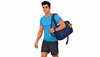  a sport man carrying sport bag isolated white background