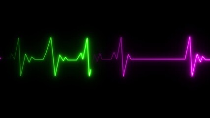 Heartbeat neon line icon illustration. Pulse, heart rhythm, heartbeat line icon on black background. Background heartbeat line neon light heart rate display screen medical research. - Powered by Adobe