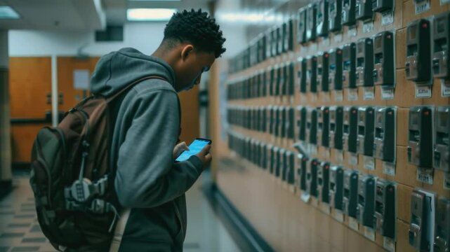 A person standing in front of a wall of cell phones, a modern representation of our obsession with technology