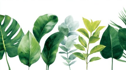 A vibrant collection of various green leaves arranged neatly. This image conveys freshness and nature. Perfect for botanical themes, design projects, or eco-friendly concepts. AI