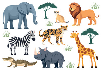Fototapeta premium Colorful African wildlife illustration, element vector set