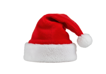 Isolated Plush Red Santa Hat with White Fur Trim and Pom Pom